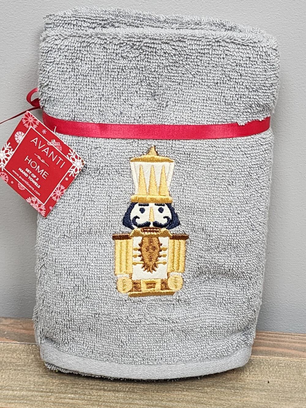 Avanti Nutcracker Hand Towels Set Gray Embroidered Christmas Pair